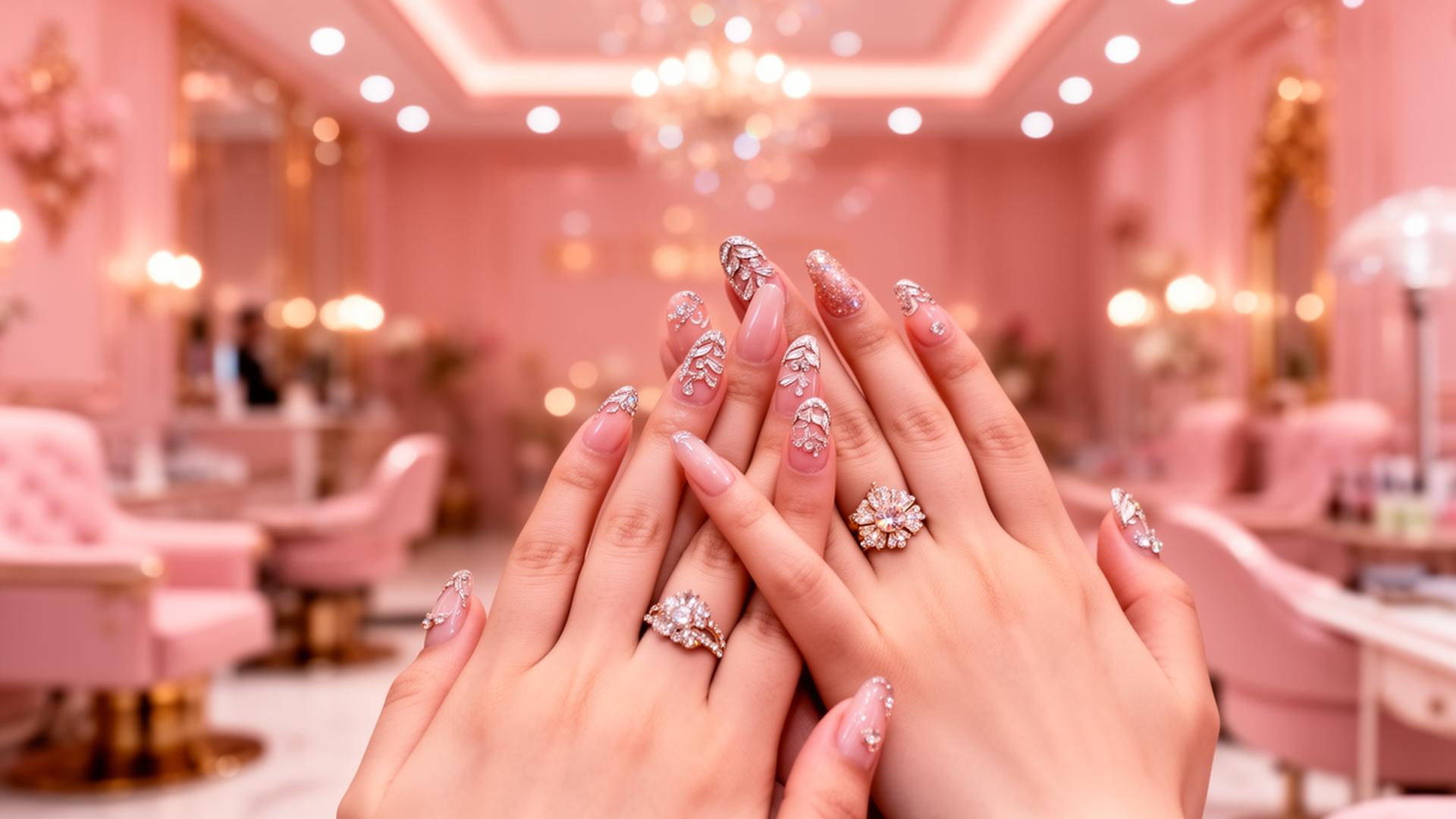 V Nails salon interior with manicure stations